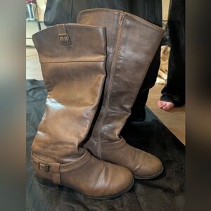 Solanz Tall Brown Faux Leather Boots Sz 10M